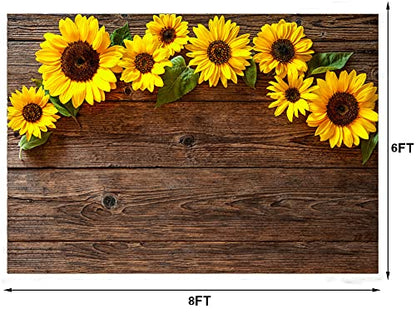 8x6FT Sunflower Brown Wood Backdrops for Photography Rustic Child Baby Shower Birthday Party Background Banner for Picture Photo Studio Photo Booth Decoration 051 - size: 8x6ft