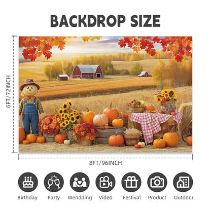 Fall Photography Backdrop 8x6ft, Autumn Maple Leaves Photo Background, Pumpkins Background for Thanksgiving Party, Farm Harvest Photo Booth Props - color: Autumn Backdrop-2, size: 8×6ft