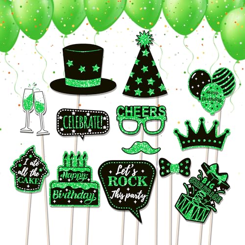 36 PCS Birthday Photo Booth Props Party Supplies Holiday Picture Decorations Photo Booth Props for Birthday Party Favors Pose Sign Kit Fun for Party (Black and Green) - color: Black and Green