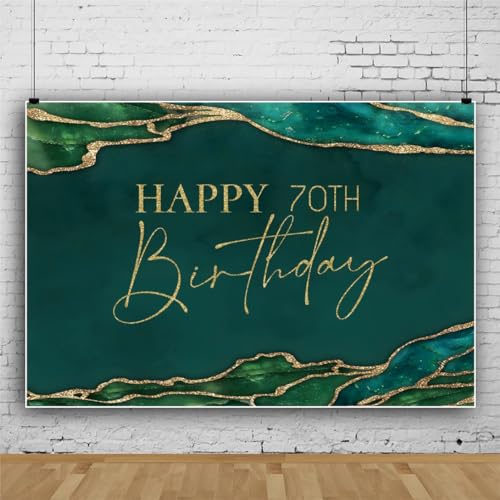 8x6ft Emerald Green Marble Happy 70th Birthday Backdrop for Men Birthday Party Decors Emerald Green Marble Texture Women Happy 70th Birthday Party Supplies Portrait Background Banner Props - color: Emerald Green70, size: 8x6ft
