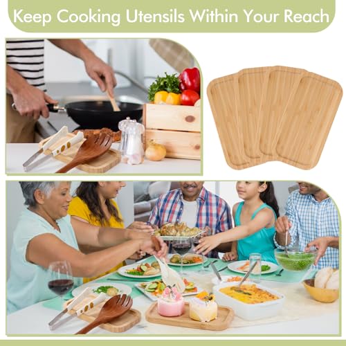 Honeydak 4 Pcs Large Wood Spoon Rest 8.3'' Bamboo Stove Top Spoon Holder Kitchen Counter Cooking Utensils Rest Farmhouse Food Serving Tray for Spatulas, Spoons, Turners - style: Smiple Style