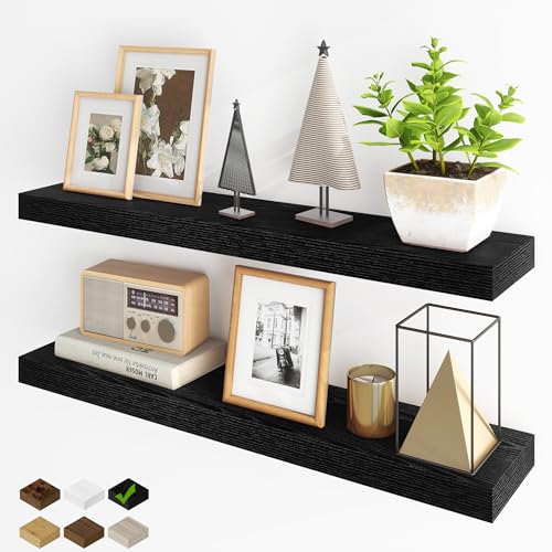 Fun Memories Floating Shelves for Wall, 36Inch Floating Shelves Set of 2, Hanging Shelf with Invisible Brackets, Bathroom Shelves for Living Room, Bedroom, Kitchen- Black - color: Black, size: 36"W x 6.5"D