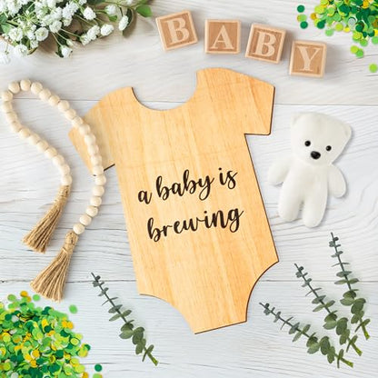 12Pcs Pregnancy Announcement Set Pregnancy Reveal Ideas Include Wooden Sign Beads Garland Wood Blocks Eucalyptus Leaves and Bear Coming Soon Baby Announcement Props for Grandparents Dad Husband Family - color: Green