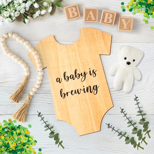 12Pcs Pregnancy Announcement Set Pregnancy Reveal Ideas Include Wooden Sign Beads Garland Wood Blocks Eucalyptus Leaves and Bear Coming Soon Baby Announcement Props for Grandparents Dad Husband Family - color: Green