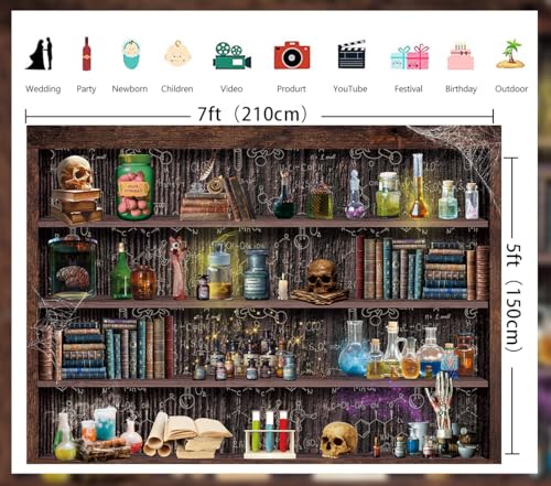 Mad Scientist Laboratory Backdrop for Halloween Magic School Background Spooktakular Creepy Skull Poison Apothecary Witch Kitchen Hallowmas Party Decorations Banner (7X5FT(82x59inch)) - size: 7x5ft(82x59inch)