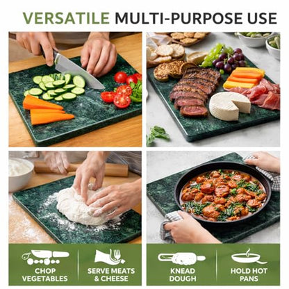 Marble Cheese and Pastry Board 16 x 12 Inch – Natural Carrara Marble Cutting Board and Serving Tray for Dough, Bread, Pizza, Charcuterie – Heavy, Non-Slip, Gift-Ready. - color: Green, size: 16"L x 12"W