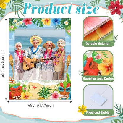 Jenaai Hawaiian Photo Booth Props Kit Luau Party Decorations 1 Hawaiian Photo Booth Frame 16 Summer Paper Eyeglasses Pool Party Selfie Props for Tropical Hawaii Luau Beach Tiki Decoration Supplies