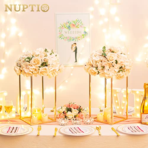 Nuptio Gold Vases - 10 Tall 15.7 inch Geometric Centerpieces for Wedding Tables - color: Gold, size: 15.7 inch - 10 PCS
