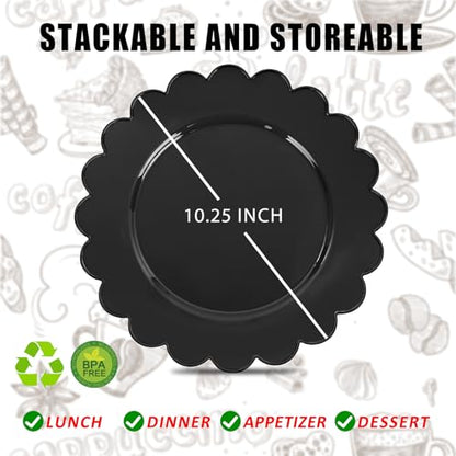 SUT 72 PSC Black Plastic Plates, Plates Disposable Heavy Duty, black Disposable Dinner Plates, 10.25inch plastic Dinner plate for Party - color: Black, size: 10.25 Inch