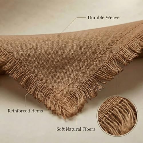 ACCENTHOME Brown Cotton Linen Napkin Set of 12 18x18 inch Dinner Napkins - Washable Soft Premium Hotel Quality Reusable Hemmed Edges Napkins Perfect Table Linens for Family Dinners, Weddings - color: 05 - Brown, size: 18"x18" - Pack of 12