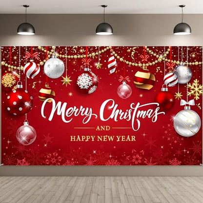 Irenare Christmas Backdrop Merry Christmas Banner Party Decoration Xmas Photography Background Photo Props for Winter Holiday New Year Eve Family Party Decoration Supplies(Ball) - style: Ball