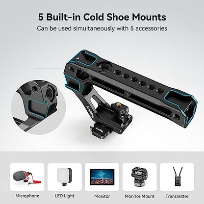 SmallRig Lightweight NATO Top Handle, Quick Release NATO Grip w/NATO Rail for DSLR Camera Cage, Universal Top Handle with 5 Cold Shoe Adapters - 4345