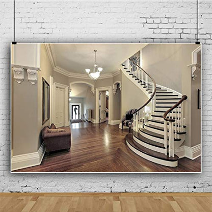 Leyiyi 7x5ft Living Room Photograpphy Backdrop Interior Sofa Stairway Stairs in Home Vinyl Photography Background City Villa Apartment Decor Indoor Home and House Design Photo Shoot Studio Props - size: 7x5ft