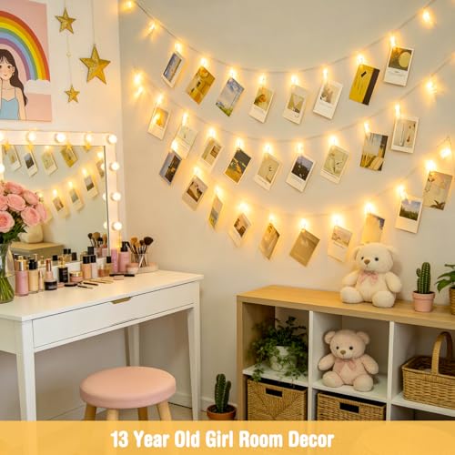 JMEXSUSS 20.8FT 40 LED Photo Clip String Lights with 40 Clips, Teen Girl Gifts Trendy Stuff-Pictures Light for Wall, Battery Operated Fairy Lights for 13 Year Old Girl Room Bedroom Dorm Decor