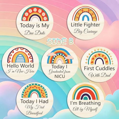 14 Designs NICU Milestone Cards Sign - Reversible Hospital to Home Journey Wooden Photo Props for Preemies, Celebrate NICU Baby's Special Milestone Moments (NICU Milestones) - color: NICU Milestone