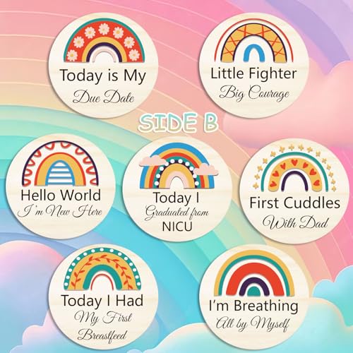 14 Designs NICU Milestone Cards Sign - Reversible Hospital to Home Journey Wooden Photo Props for Preemies, Celebrate NICU Baby's Special Milestone Moments (NICU Milestones) - color: NICU Milestone