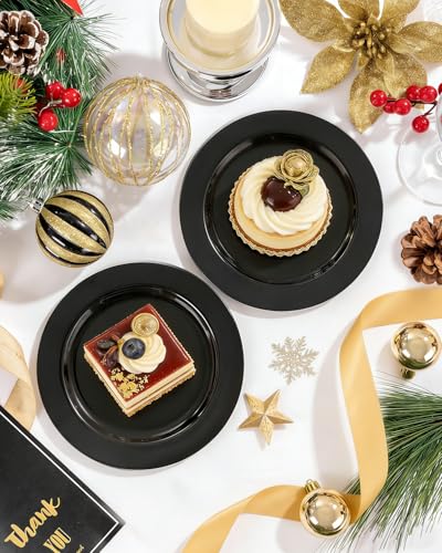 bUCLA 100 Pieces Black Plastic Plates - 6.25 inch Disposable Dessert/Salad/Appetizer/Small Cake Plates for Party, Graduation & New Year - color: 6.25Inch-100pcs-Black