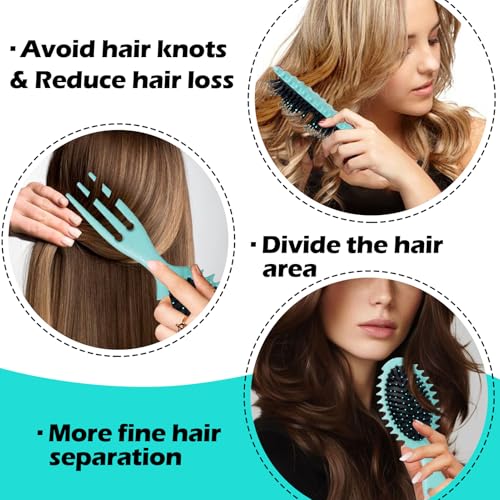 Curly Hair Boar Bristle Curl Defining Brush for Wave Straight Hair, Unique Trident Handle Design Defineing Brush for Wet Dry Hairs Styling Massage Hairbrush Hairs Pick Comb Green - color: curl brush-green-1pc