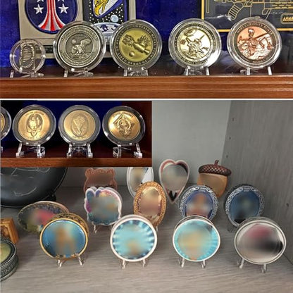 Hipiwe 12 Packs Acrylic Easel Stands Clear Mini Coin Display Easel Holder for Displaying Air-Tite Coins Pocket Watches Capsules Challenge Medals Casino Chips,2.64 Inch Tall