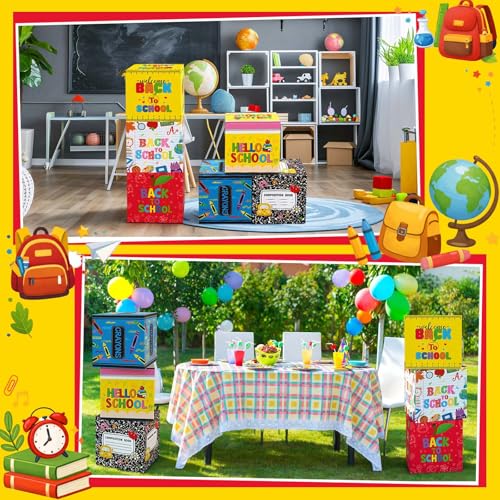 Tenceur 6 Pcs Back to School Decorations Box First Day of School Party Decor 11.8'' Crayon Composition Notebook Paper Boxes for Teacher Classroom Preschool Kindergarten Photo Booth Prop Party Supplies - style: Back to School