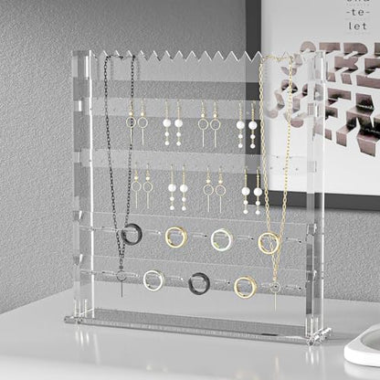 Acrylic Jewelry Holder Stand, Necklace Earring Ring Organizer Stand, Multi-Use Jewelry Storage Rack for Dresser Tabletop Nightstand Bedside Desk (Clear)