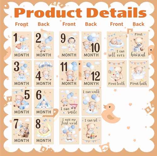 Baby Milestone Cards, 10pcs Double Sided Newborn Photo Prop, First Words, Haircut & More, First Year Monthly Milestone Cards, Boho Bear Pregnancy Announcement Ideas Decor Supplies(03) - style: Boho Bear