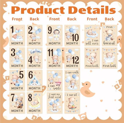 Baby Milestone Cards, 10pcs Double Sided Newborn Photo Prop, First Words, Haircut & More, First Year Monthly Milestone Cards, Boho Bear Pregnancy Announcement Ideas Decor Supplies(03) - style: Boho Bear