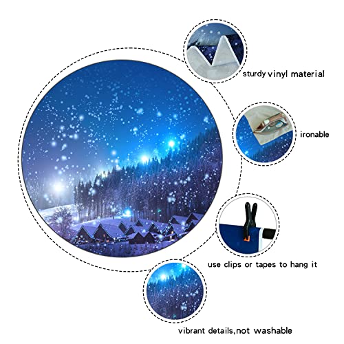 Leowefowa 5x3ft Christmas Backdrop Rustic Village Night View Forest Trees Snowing Shining Lights Blue Sky Winter Xmas Vinyl Photography Background Kids Children Adults Photo Studio Props