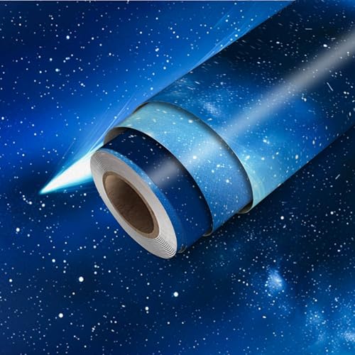 HOMETITUTE Galaxy Wallpaper Peel and Stick Blue Starry Sky Contact Paper Wall Paper Stick 17.7" x 118.1" Self Adhesive Vinyl Wall Covering for Bedroom Kids Room Ceiling Decor - color: Galaxy