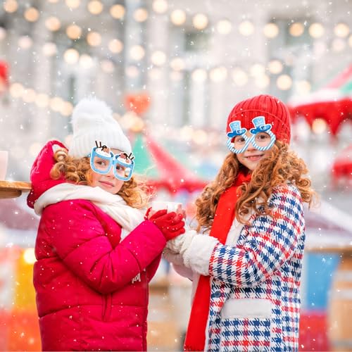 KALEFO 24Pcs Hello Winter Paper Glasses Party Decorations Winter Wonderland Snowflake Photo Booth Props Kit Blue Wedding Holiday Birthday Skiing New Year Party Supplies - color: Winter Glasses