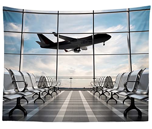 15x8ft Fabric Airport Backdrop Lounge with Plane Pilot Jet Birthday Party Video Recording Zoom Meeting Conference Baby Shower Photoshoot Business Studio Decoration Photography Props - size: 15x8FT