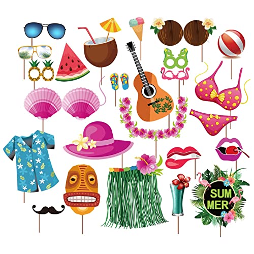 Oarkive 38pcs Luau Photo Booth Props - Paper Material - Party Photobooth Props - Beach Party - Coastal Theme - Decorative Cutout