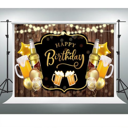 YongFoto Cheers and Beers Happy Birthday Backdrop 15x10ft Rustic Wooden Board Photography Background 30th 40th 50th Birthday Party Banner Decoration Photoshoot Wallpaper Photo Studio Booth Props - size: 15x10FT