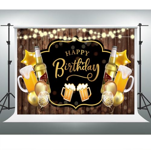 YongFoto Cheers and Beers Happy Birthday Backdrop 8x6.5ft Rustic Wooden Board Photography Background 30th 40th 50th Birthday Party Banner Decoration Photoshoot Wallpaper Photo Studio Booth Props - size: 8x6.5FT
