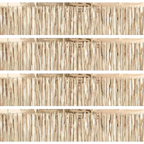 4 Packs Foil Fringe Garland Tinsel Streamers Shiny Wall Hanging Birthday Banner Backdrop for Graduation Wedding Anniversary Celebration Happy Birthday Party Decorations Champagne Gold - color: Champagne Gold
