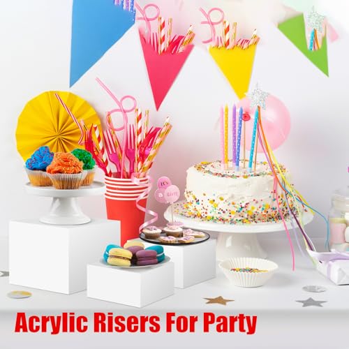 Clisela 3pcs Acrylic Cube Display Stands Box Risers with Hollow Bottoms, Food Risers for Buffet Table, Decorative Display Stand Shelf for Dessert Collectibles Jewelry Figures Show - White 6" 7" 8" - size: (6,7,8)"- White