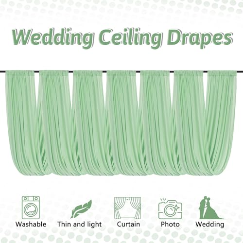 DUOBAO Chiffon Ceiling Drapes 20ft Sage Green Wedding Backdrops Sheer Backdrop Curtains for Reception Wedding Ceremony Sheer Arch Drapes Fabric Event Party Supplies 6 Panels 5×20feet - color: Sage Green, size: 60"W x 240"L (Pack of 6)