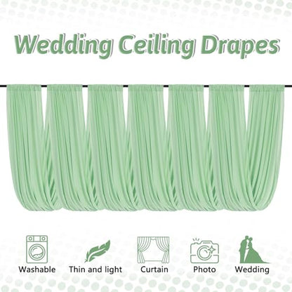 DUOBAO Chiffon Ceiling Drapes 20ft Sage Green Wedding Backdrops Sheer Backdrop Curtains for Reception Wedding Ceremony Sheer Arch Drapes Fabric Event Party Supplies 6 Panels 5×20feet - color: Sage Green, size: 60"W x 240"L (Pack of 6)