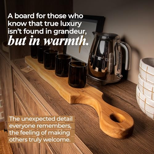 Premium Small Serving Board – Teak Charcuterie Board with Handle for Cheese, Appetizers & Food Presentation - Handcrafted Wooden Serving Tray Ideal for Desserts, & Holiday Spreads - 30" x 5" x 1.5"