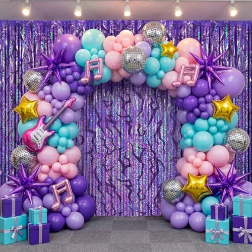 2 Packs Purple Foil Fringe Curtain, Purple Energy Pattern Glitter Metallic Tinsel Backdrop for Birthday, Baby Shower, Graduation, Bachelorette, Korean Idol Movie Party Decorations Favor Supplies - color: Purple Lightning