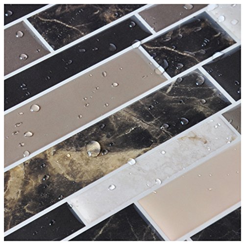 Art3d 6-Pack Peel and Stick Vinyl Sticker Kitchen Backsplash Tiles, 12" x 12" Marble Design - color: Brown