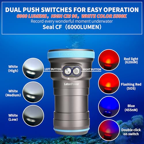 Seal CF 6000 Lumen Dive Light for Underwater Photography, 100m Underwater Video Light 96 CRI with 120 Degree Wide Beam Angle Scuba Flashlight for Professional Dive Photography Fill Light - size: Seal CF