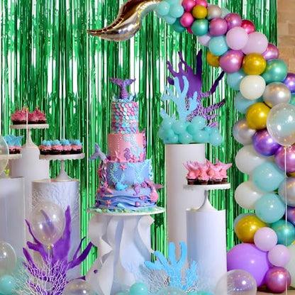 Valentines Day 2 Pack 3.3 * 8.3 ft Foil Curtain Metallic Tinsel Fringe Curtains Photo Booth Props Backdrop for Birthday Wedding Engagement Baby Shower Christmas Holiday Celebration Partyl,Green - color: Green, size: 2 Pack