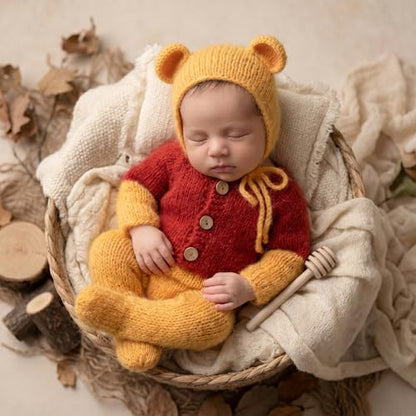 Newborn Photography Baby Photo Shoot Props Bear Boys Girls Cap hat and Footie Romper Suit Outfit Set - color: Color-2