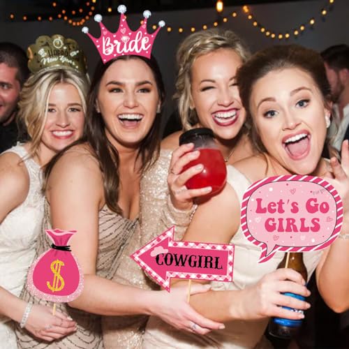 25 Pcs Valentine's Day Bachelorette Photo Booth Props, Funny Cowgirls Bride's Last Ride Selfie Photobooth Props, Creative Party Decoration Supplies for Valentine, Wedding, Bachelorette Party