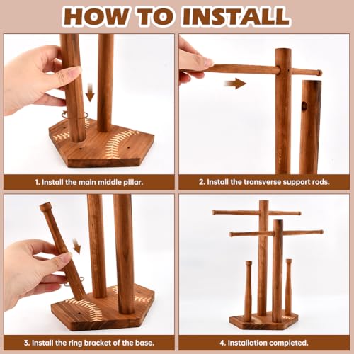Wooden Baseball & Softball Drip Necklace Holder, Championship Ring Display Holder, Sports Ring Organizer for Boy Team Player Men Home Bedroom Decor