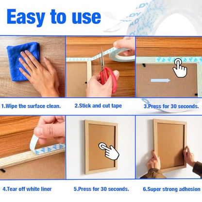 ADY Double Sided Tape Heavy Duty Clear Tape Removable,Clear Picture Hanging Strips for Mounting No Residue, Damage-Free, Double Sided Tape Paint Safe for Wall, Poster Stick,Office - color: transparent