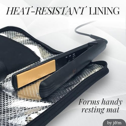 Hair Straightener Mat & Pouch by j&m - Heat Resistant - Fits ghd, BaByliss & Larger Flat Irons - Zip-Up All-in-One Compact Travel Case - size: Original Pouch & Mat
