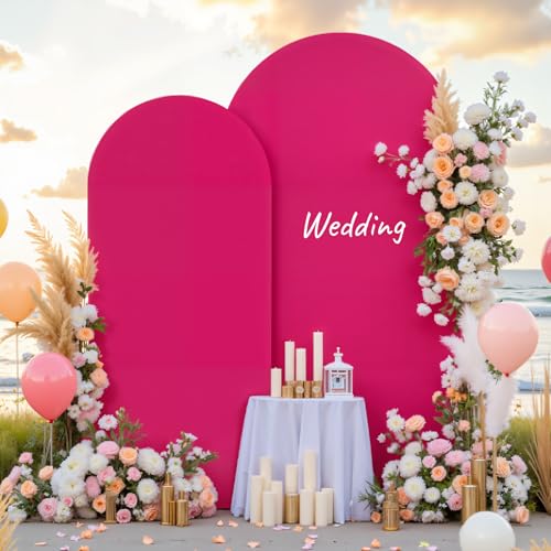 Hot Pink Arch Backdrop Cover Set of 2, Double-Sided Hot Pink Backdrop Covers 7.2FT 6FT Spandex Fitted Arch Stand Cover for Wedding, Baby Shower, Party, Photography Decorations - color: Hot Pink