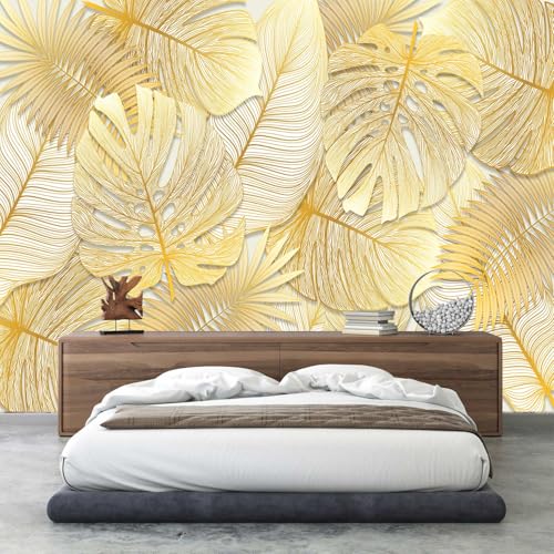 -Golden Gradient line Texture Leaf self-Adhesive Wallpaper that can be Peeled Off and Stuck. Decorative Mural - 96"x137" - color: ZZSL-07, size: 96"x137"